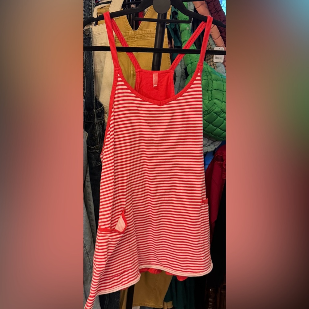 NWOT Free People FP Movement Hot Shot Printed Mini Dress Stripe Grapefruit - M - Picture 7 of 9